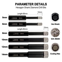 Foret diamanté à tige hexagonale brasé sous vide de 5 mm à 14 mm, scie cloche pour carrelage avec cire de refroidissement pour granit, marbre et maçonnerie