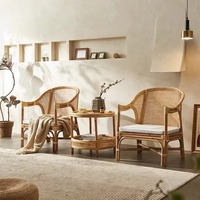 Ensemble trois pièces de salon moderne en rotin véritable pour l'Asie du Sud-Est : canapé, fauteuil et table – Mobilier de maison