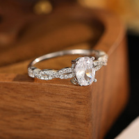 Bague de fiançailles Halo très vendue, classique, en zircon en forme d'œuf, en argent sterling 925, pour femmes