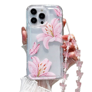 Coque de téléphone portable anti-chute et antichoc avec bracelet, motif fleur de lys rose, pour <span class=keywords><strong>iPhone</strong></span> 11 12 13 14 15 16 17 - Product Image 5