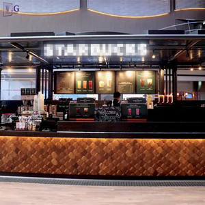 Comptoir de présentation alimentaire pour café, unité de comptoir de café en bois et pierre noire, comptoir de service commercial pour café - Product Image 3