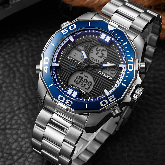Relojes Men's Classic Electronic Watches Stainless Steel Strap Digital Watch
