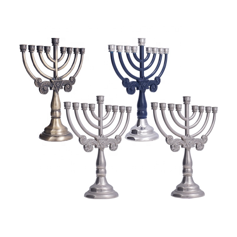 9 lengan tempat lilin logam Judaica Hanukkah 12 suku emas menyapu tempat lilin untuk pernikahan rumah agama meja Tengah