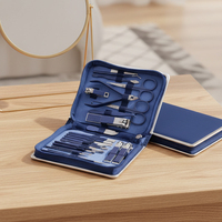 Kit de Soins Personnels 26 Pièces en Acier Inoxydable Bleu – Trousse de Manucure et Pédicure pour Ongles, Visage et Mains – Boîte DIY pour Nail Art