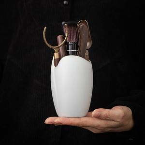 Ceramic Six Gentlemen Set Retro White Porcelain Tea Ceremony Accessories Storage Teapot Brush Tea Clip Kung Fu Tea - Product Image 4