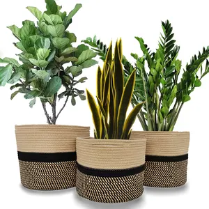 Panier de plantes en corde de coton panier tissé 10 pouces Pot de fleur sol jardinières d'intérieur pour la décoration intérieure