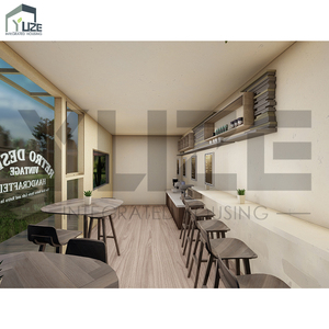 Café modulaire en conteneur maritime de style rétro avec structure en acier de nouvelle conception, <span class=keywords><strong>façade</strong></span> en verre et fenêtre escamotable - Product Image 4