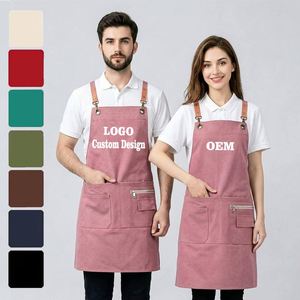 Personalized Logo Printed Canvas Bib <b>Apron</b> for Barista Hotel Front Desk Waiter Workwear-Sleeveless Eco-Friendly Oil-Resistant - Product Image 1