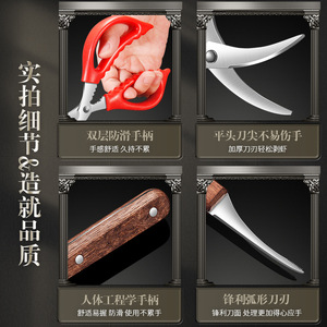 Stainless Steel Shrimp Deveining Knife Set With Wooden Handle And Red <b>Scissors</b> For <b>Kitchen</b> Seafood Preparation - Product Image 4