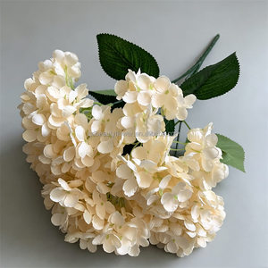 L-283 <span class=keywords><strong>Champagne</strong></span> 5 Têtes <span class=keywords><strong>de</strong></span> fleurs d'hortensia artificielles modernes et réalistes en soie douce, faites à la main, pour arche <span class=keywords><strong>de</strong></span> mariage, maison, hôtel - Product Image 3