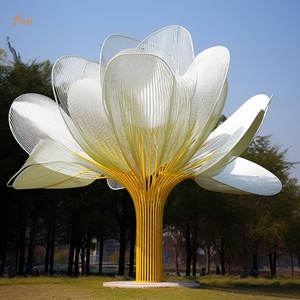 Giardino fiorito esterno paesaggio decorare artigianato metallo personalizzato rivestimento Magnolia fiore grande in acciaio inox Magnolia scultura - Product Image 4