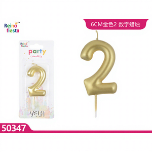 Bougie d'anniversaire en cire de paraffine dorée de 6 cm, numéro 2, en forme de gâteau, pour les célébrations de fête, décorations du Nouvel An chinois - Product Image 1