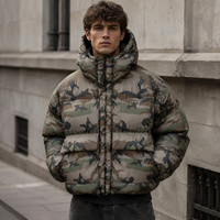 Veste matelassée à capuche camouflage pour homme avec logo personnalisé OEM, coupe-vent imperméable, manteau d'hiver rembourré, vente en gros de vestes matelassées pour homme