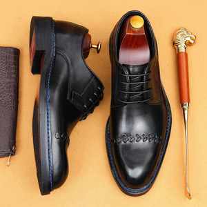 Chaussures Derby Rétro Britanniques de Luxe pour Hommes 2025 – Chaussures Habillées Formelles pour Mariage en Cuir avec Couture Norvégienne et Bout Rond - Product Image 1