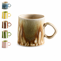 Taza de Café de Cerámica con Logotipo Personalizado, Diseño de Bloques de Color y Rayas, Vajilla OEM para Cafetería, Restaurante y Venta al por Menor