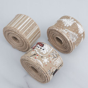 Cinta de Lino Estampada con Estrellas y Borde de Alambre Flexible para Decoración de Pascua, Suministro de Fábrica - Product Image 3