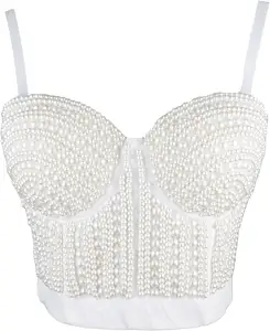 Wholesale sexy white tube halter bralette crop top with beads