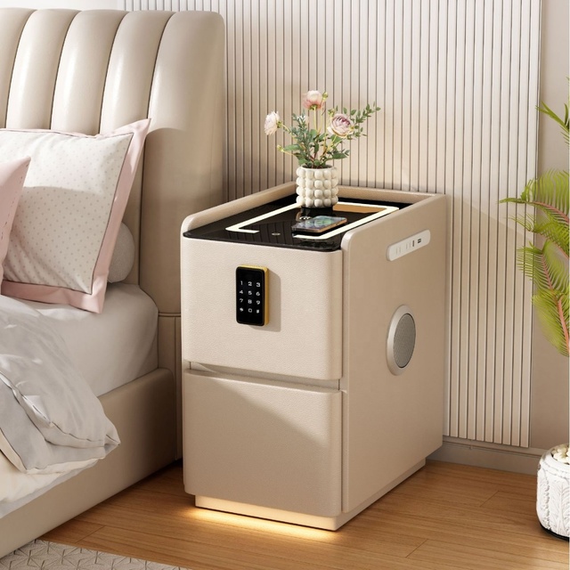 Wholesale Custom Luxury USB Port LED Lamp with Coded Lock Sturdy and Durable Smart Ultra-row Bedside Table for Bedroom