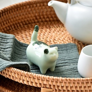 Cute Animal Kitten Glazed Pottery Ornament for Bedroom Lucky Wealth Small <strong>Cat</strong> <strong>Figurine</strong> - Product Image 4