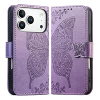 Étui portefeuille à rabat pour iPhone 18 17 Pro Max avec porte-cartes, motif papillon et fleur en relief, en cuir PU