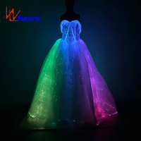 Robe de mariée futuriste scintillante avec fibre optique, bustier, éclairée par LED pour spectacle et soirée