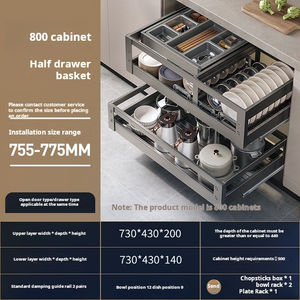 Organisateur d'étagères coulissantes pour <span class=keywords><strong>placard</strong></span> robuste avec séparateurs pour armoires de cuisine Étagères de garde-manger roulantes à 2 couches - Product Image 5