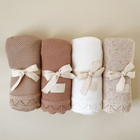 Couverture en tricot pour bébé en coton biologique, respirante, couverture cellulaire pour bébé, couverture d'emmaillotage pour nouveau-né