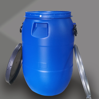 Fût à Gueule Ouverte 60 L en Plastique Bleu, Tonneau HDPE 30L/120L/200L pour Emballage et Eau, Motif Rond, 48 Gallons