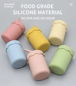 Nouveauté : Gobelets d'apprentissage en silicone de qualité alimentaire pour bébé, sans BPA, avec paille en silicone pour l'alimentation et l'apprentissage - Product Image 2