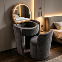 Coiffeuse minimaliste italienne en bois avec armoire à bijoux pliable, meuble de maquillage avec miroir pour chambre et salon