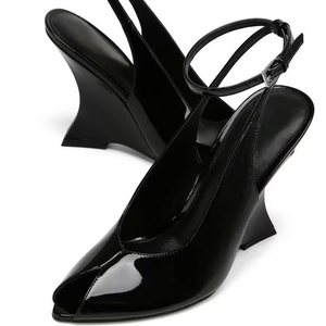 Nouveaux styles de talons personnalisés pour femmes : Escarpins à bout ouvert, sandales à talon compensé en daim, chaussures habillées à brides de cheville en cuir verni - Product Image 4