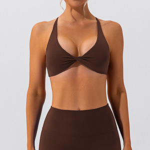 女性用ネイキッドフィールジムトレーニングツイストクロップトッププッシュアップ運動スポーツフィットネスブラ - Product Image 4
