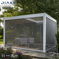 Pergola en aluminium Jiake avec toit à lames motorisées et moustiquaire latérale, gazebo d'extérieur pour jardin et terrasse CE