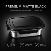 Boîte à lunch carrée hermétique et anti-fuite de style coréen en acier inoxydable 304 avec couvercle en plastique PP compatible micro-ondes
