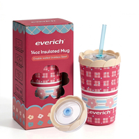Meilleure vente usine – Tasse isotherme personnalisée avec logo, 14 oz, en acier inoxydable, mignonne, avec couvercle à pétale et paille intégrée