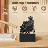 Fontaine d'eau rectangulaire à 3 niveaux pour table, en plastique, avec lumières LED, bols en cascade, motif de feuillage zen, pour l'intérieur