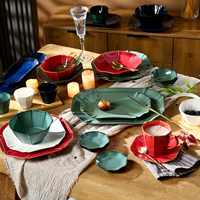 Service de table LovingHome de style moderne, écologique, sans danger pour les aliments, en porcelaine de qualité H, motif végétal, 72 pièces, assiettes colorées