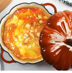 Casserole <span class=keywords><strong>en</strong></span> fonte émaillée de qualité supérieure, design citrouille, multifonctionnelle, pour soupe, ragoût, viande, cuisine à domicile, cuisinière à gaz et à induction - Product Image 5