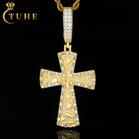 Gioielli Hip Hop in Argento Sterling 925 con Moissanite VVS, Design Personalizzato con Pepite d'Oro, Ciondolo Croce Cristiana Latina per Uomo