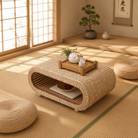 Table basse moderne en tatami simple et durable pour salon, fenêtre flottante, petit balcon, maison, en herbe de laiton tressée