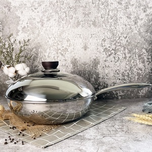 Wok-sartén grande de acero inoxidable 304 de 3 capas, Wok chino, panal de abeja, antiadherente, 28cm/11 pulgadas - Product Image 4