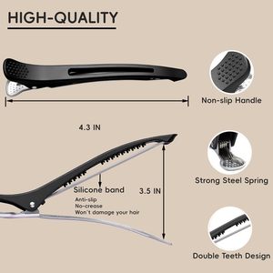 Pinces à <span class=keywords><strong>cheveux</strong></span> personnalisées avec logo pour salon et coiffure à domicile, sectionnement, antidérapantes, bec <span class=keywords><strong>de</strong></span> canard avec bande en silicone - Product Image 3