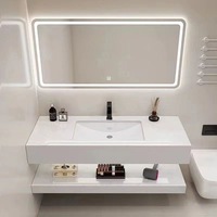 Comptoir de salle de bain de luxe en pierre frittée minimaliste européenne avec vasque intégrée, design personnalisé