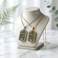 Pendentifs personnalisés en marbre vert olive naturel pour hommes, en acier inoxydable 316L, texture de pierre unique, vente en gros