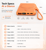 Power Bank Magnetik 5000mAh Baru 2026, Pengisian Daya Nirkabel Cepat 22.5W, Baterai Ultra Tipis dengan Layar LED OEM