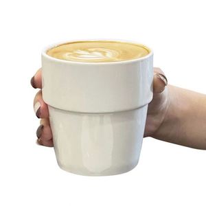Wholesale 310ml Large Capacity Ice <b>Plain</b> White Ceramic Hotel Latte Cup Coffee Tumbler <b>Mug</b> - Product Image 5