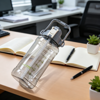 Bouteille d'eau Longstar réutilisable 2L, écologique, anti-fuite, sans BPA, en PC, pour boire directement, voyage, retour à l'école, adultes, avec corde