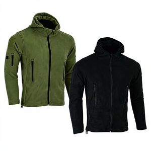 Veste en polaire noire pour homme avec capuche, col montant, fermeture éclair, coupe-vent, style vêtements de travail, vêtements d'hiver, coupe régulière - Product Image 5