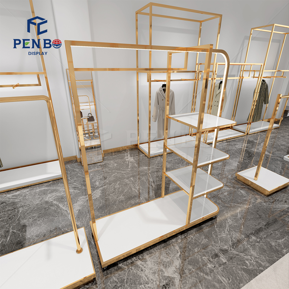 clothes rack for clothing store golden