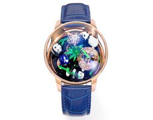 Montre mécanique automatique haut de gamme avec mouvement tourbillon, bracelet bleu et design gravé Panda - Product Image 1